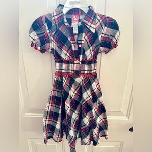 Plaid Kids Dress with Puff Sleeves